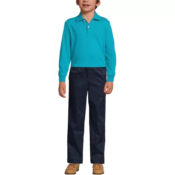 Lands End School Uniform Kids Long Sleeve Interlock Polo ShirtTeal Breeze