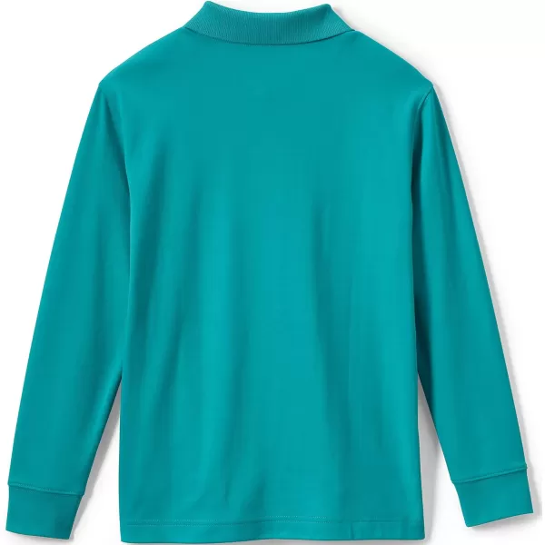 Lands End School Uniform Kids Long Sleeve Interlock Polo ShirtTeal Breeze