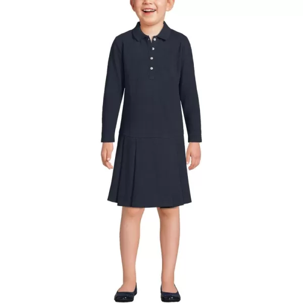 Lands End Girls Long Sleeve Mesh Pleated Polo DressClassic Navy