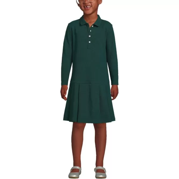 Lands End Girls Long Sleeve Mesh Pleated Polo DressEvergreen