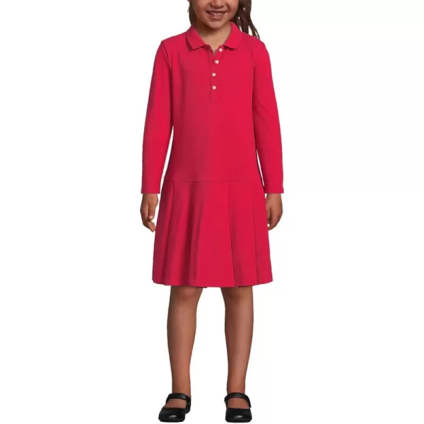 Lands End Girls Long Sleeve Mesh Pleated Polo DressRed