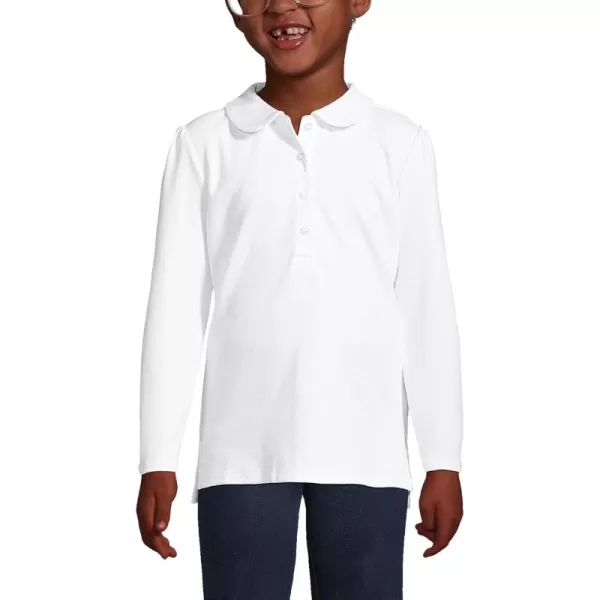 Lands End Girls Long Sleeve Peter Pan Collar Polo ShirtWhite