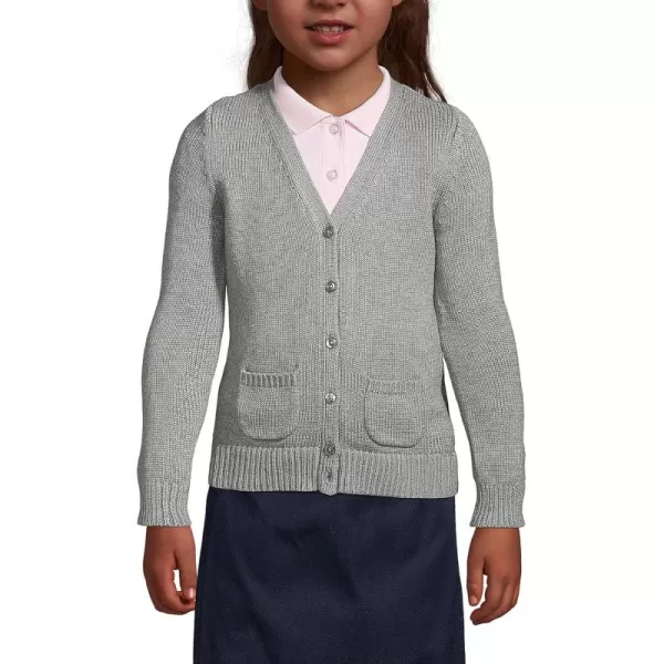 imageLands End School Uniform Girls Cotton Modal Button Front Cardigan SweaterPewter Heather