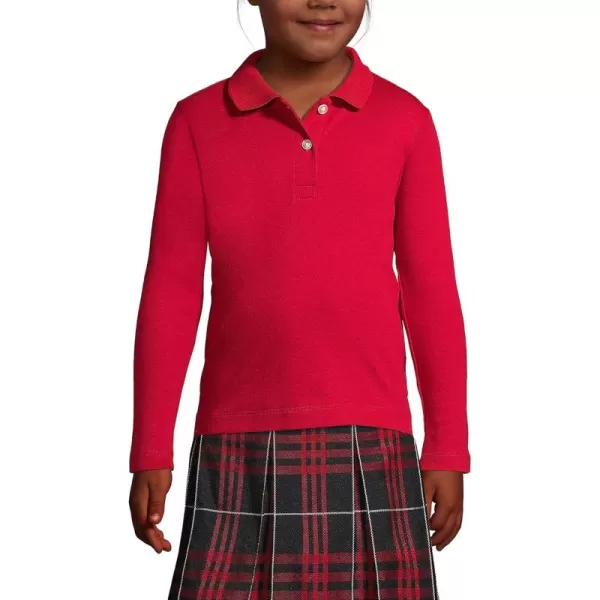 Lands End School Uniform Girls Long Sleeve Feminine Fit Interlock Polo ShirtRed