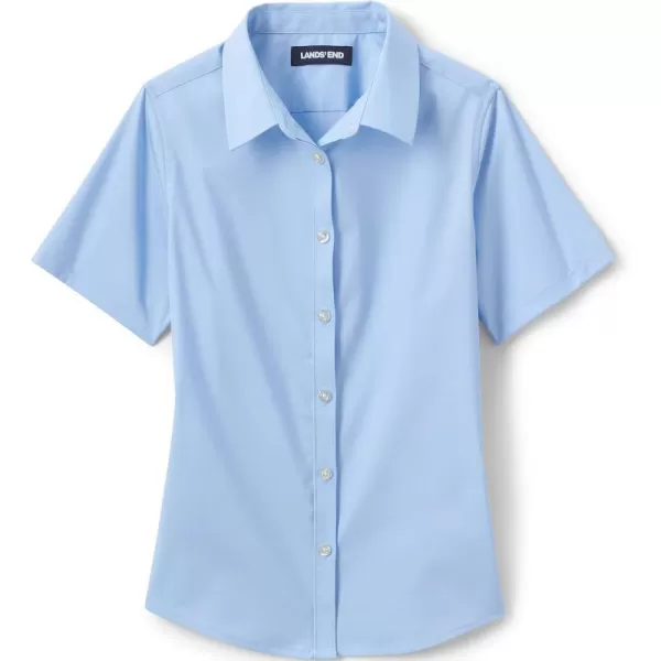 Lands End School Uniform Girls No Gape Short Sleeve Stretch ShirtLight Sea Blue