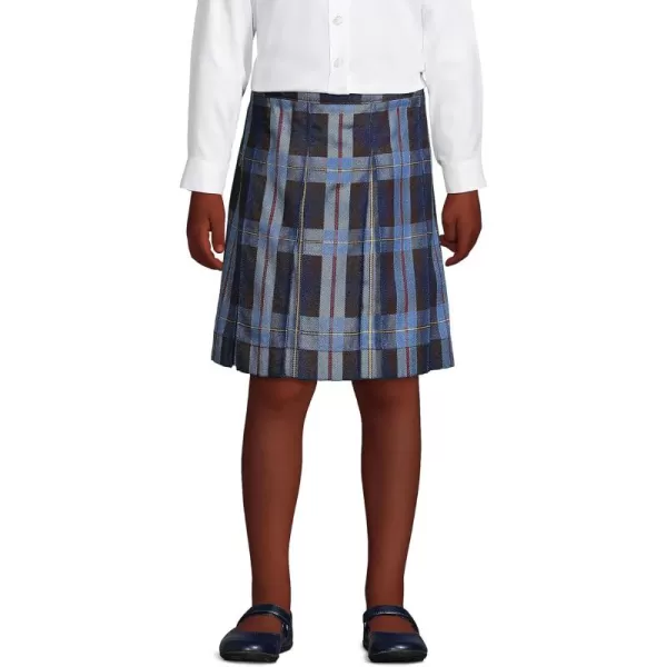 Lands End School Uniform Girls Plaid Box Pleat Skirt Top of The KneeFrench Blue Plaid