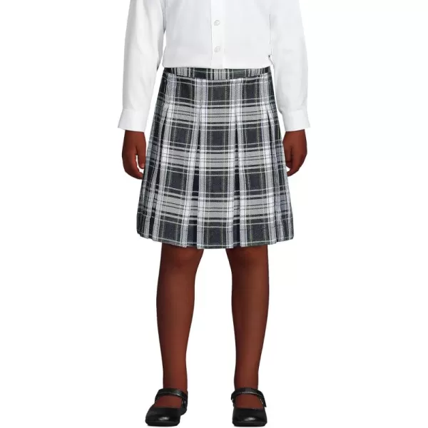 Lands End School Uniform Girls Plaid Box Pleat Skirt Top of The KneeWhite Plaid