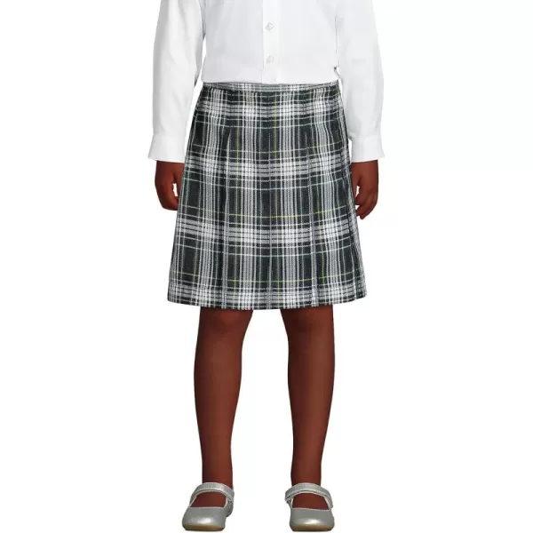 Lands End School Uniform Girls Plaid Box Pleat Skirt Top of The KneeWhiteEvergreen Plaid