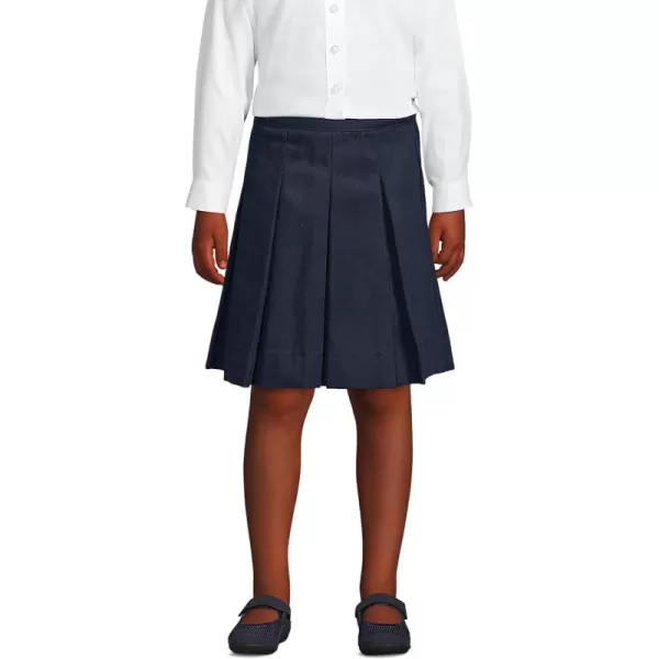 Lands End School Uniform Girls PolyCotton Box Pleat Skirt Top of KneeClassic Navy