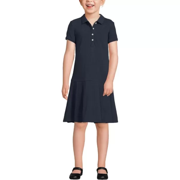 Lands End School Uniform Girls Short Sleeve Mesh Pleated Polo DressClassic Navy