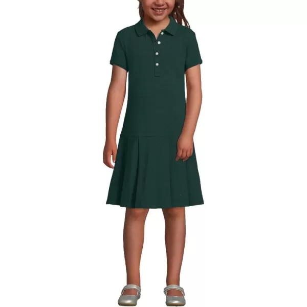 Lands End School Uniform Girls Short Sleeve Mesh Pleated Polo DressEvergreen