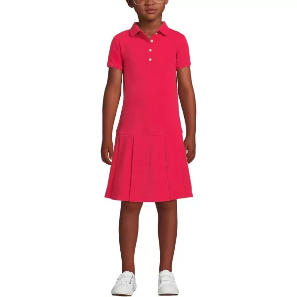 Lands End School Uniform Girls Short Sleeve Mesh Pleated Polo DressRed