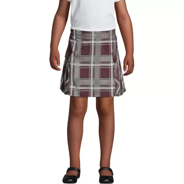 Lands End School Uniform Girls Side Pleat Plaid Skort Above KneeBurgundyGray Plaid