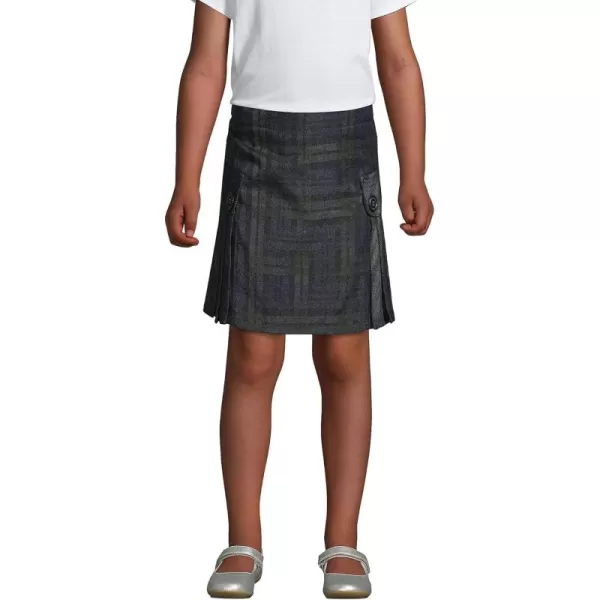 Lands End School Uniform Girls Side Pleat Plaid Skort Above KneeClassic NavyEvergreen Plaid