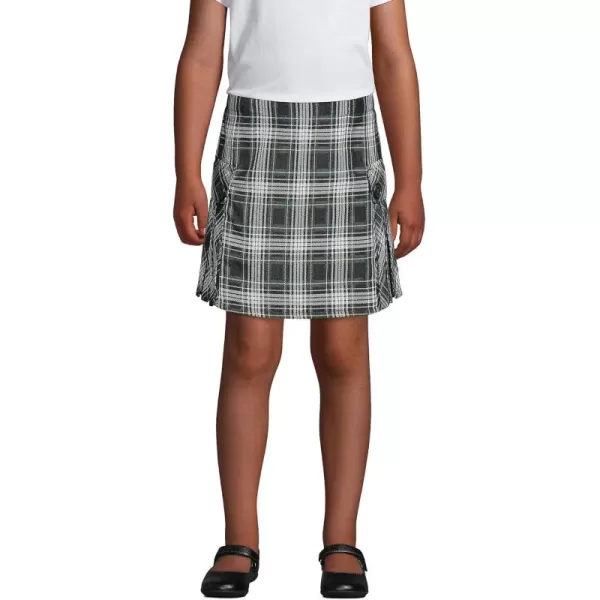 Lands End School Uniform Girls Side Pleat Plaid Skort Above KneeWhiteEvergreen Plaid