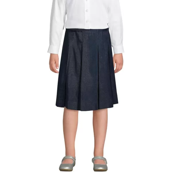 Lands End School Uniform Girls Solid Box Pleat Skirt Below The KneeClassic Navy