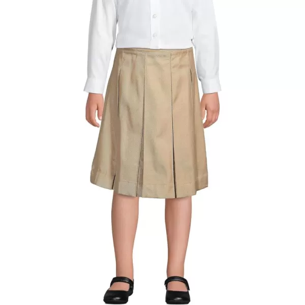 Lands End School Uniform Girls Solid Box Pleat Skirt Below The KneeKhaki