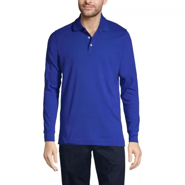 Lands End School Uniform Kids Long Sleeve Interlock Polo ShirtCobalt