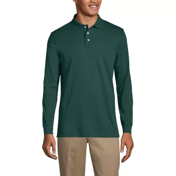 Lands End School Uniform Kids Long Sleeve Interlock Polo ShirtEvergreen