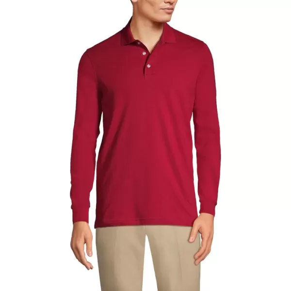 Lands End School Uniform Kids Long Sleeve Interlock Polo ShirtRed