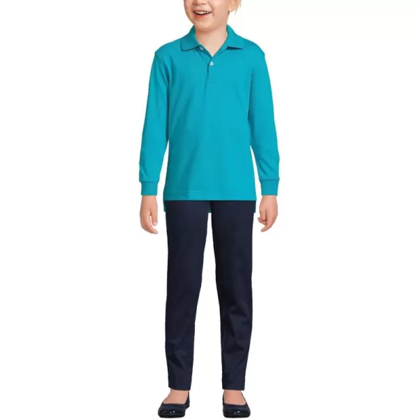 Lands End School Uniform Kids Long Sleeve Interlock Polo ShirtTeal Breeze