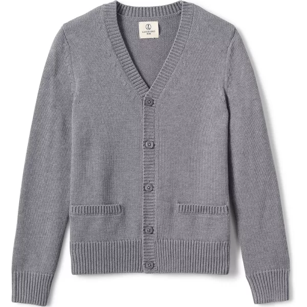 imageLands End School Uniform Boys Cotton Modal Button Front Cardigan SweaterPewter Heather