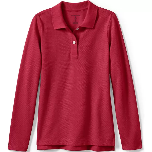 imageLands End School Uniform Girls Long Sleeve Feminine Fit Mesh Polo ShirtRed