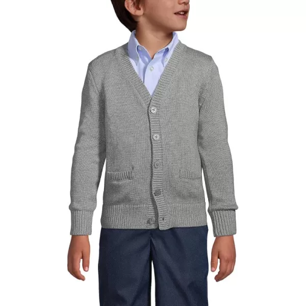 imageLands End School Uniform Boys Cotton Modal Button Front Cardigan SweaterPewter Heather