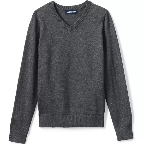 imageLands End School Uniform Boys Cotton Modal Fine Gauge VNeck SweaterCoal Heather