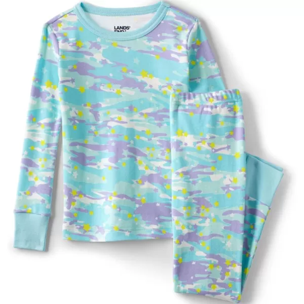 imageLands End Kids Pattern Snug Fit Pajama SetLight Blue Camo