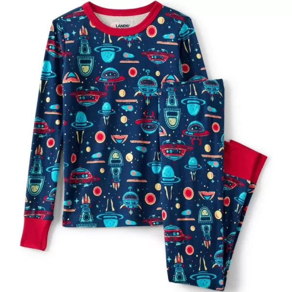 imageLands End Kids Pattern Snug Fit Pajama SetNavy Outer Space Multi