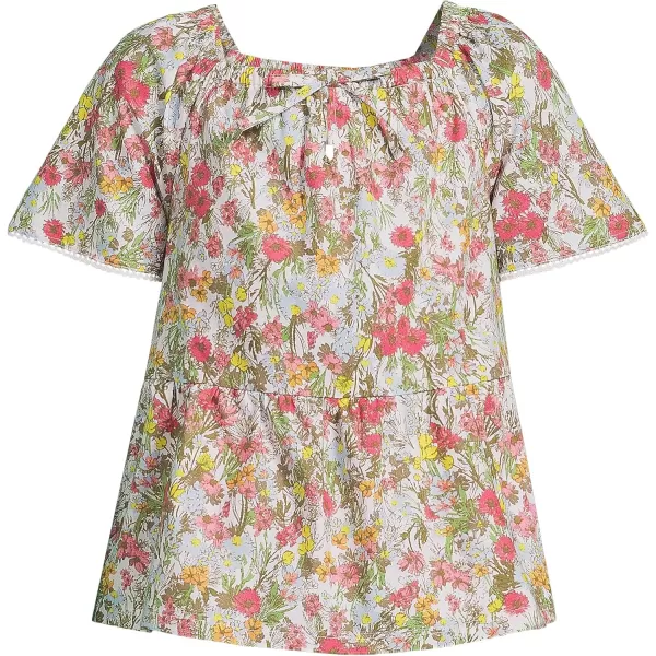 imageLands End Girls Flutter Sleeve Tiered Peasant TopPink Multi Field Floral