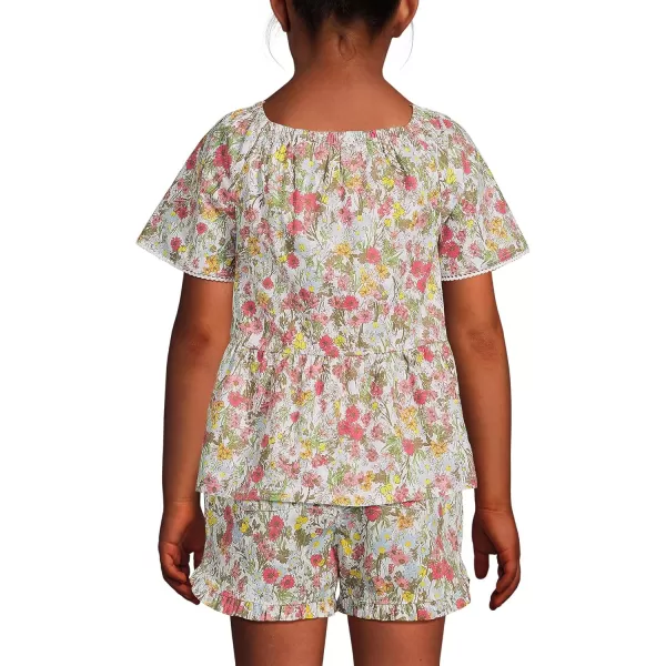 imageLands End Girls Flutter Sleeve Tiered Peasant TopPink Multi Field Floral