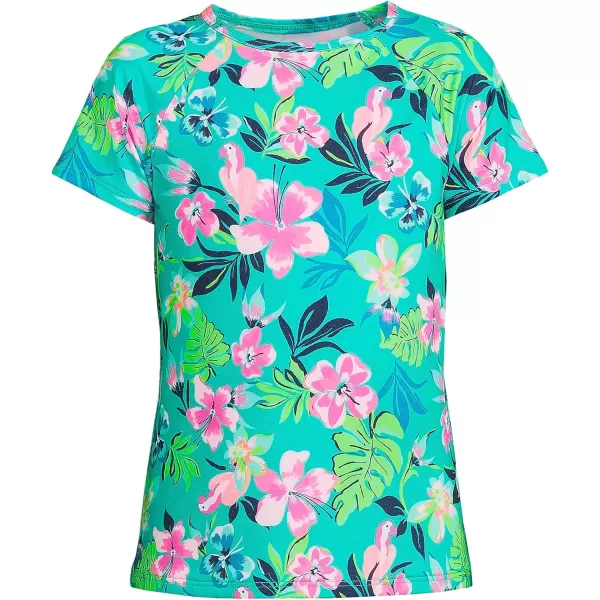 imageLands End Girls Graphic Mock Neck UPF 50 Sun Protection Rash GuardJewel Green Tropic Print