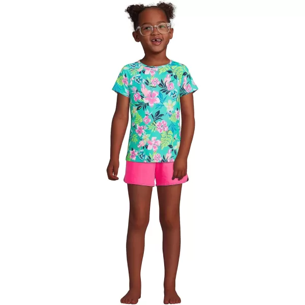 imageLands End Girls Graphic Mock Neck UPF 50 Sun Protection Rash GuardJewel Green Tropic Print