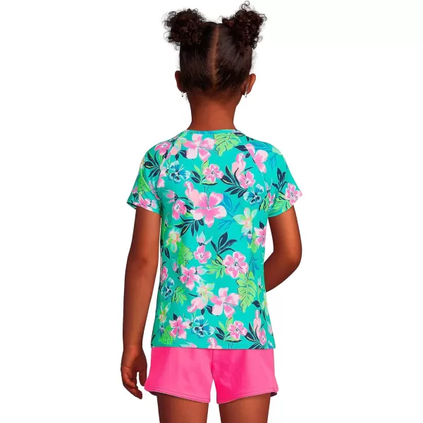 imageLands End Girls Graphic Mock Neck UPF 50 Sun Protection Rash GuardJewel Green Tropic Print