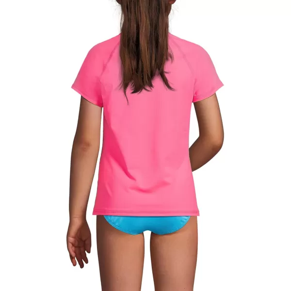 imageLands End Girls Graphic Mock Neck UPF 50 Sun Protection Rash GuardKnockout PinkTurquoise Stripe