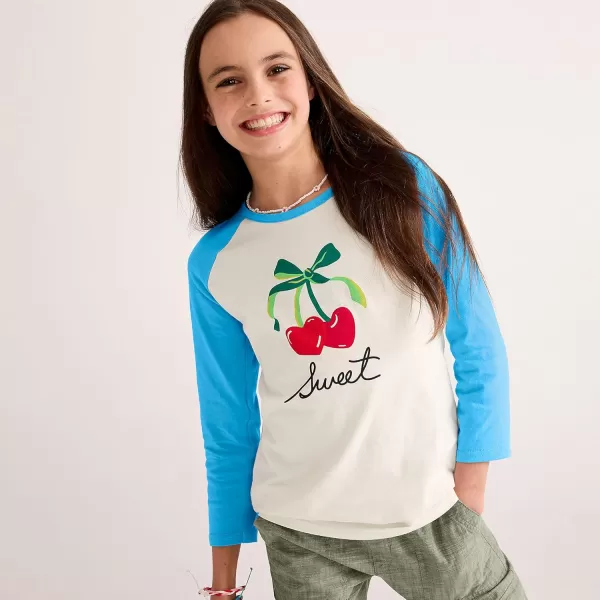 imageLands End Girls Graphic Tee ShirtBlue Sweet Cherry Hearts