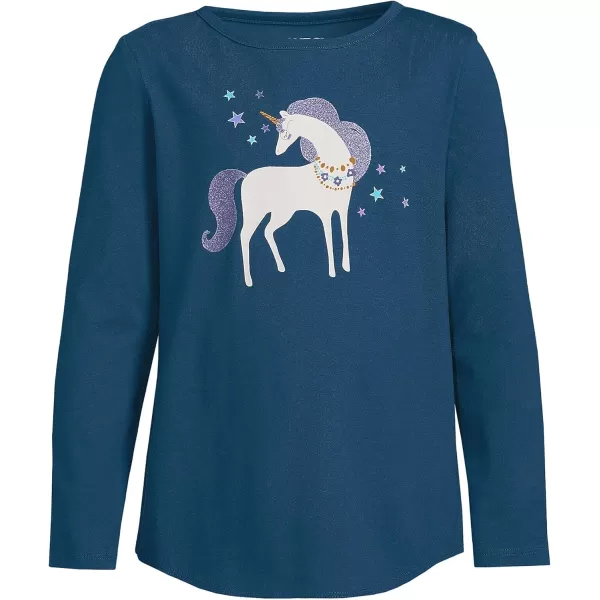 imageLands End Girls Graphic Tee ShirtUnicorn and Stars