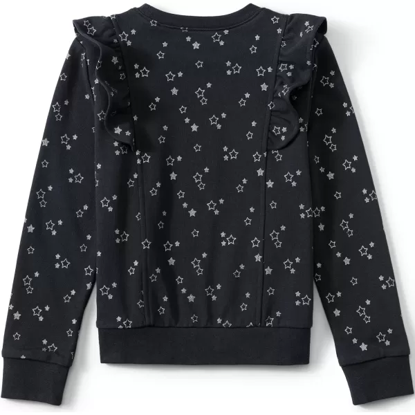 imageLands End Girls Long Sleeve Ruffle Sweatshirt TopBlack Stars Print