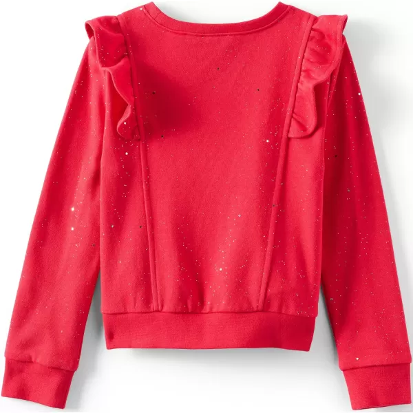 imageLands End Girls Long Sleeve Ruffle Sweatshirt TopCandy Red Speckle Print