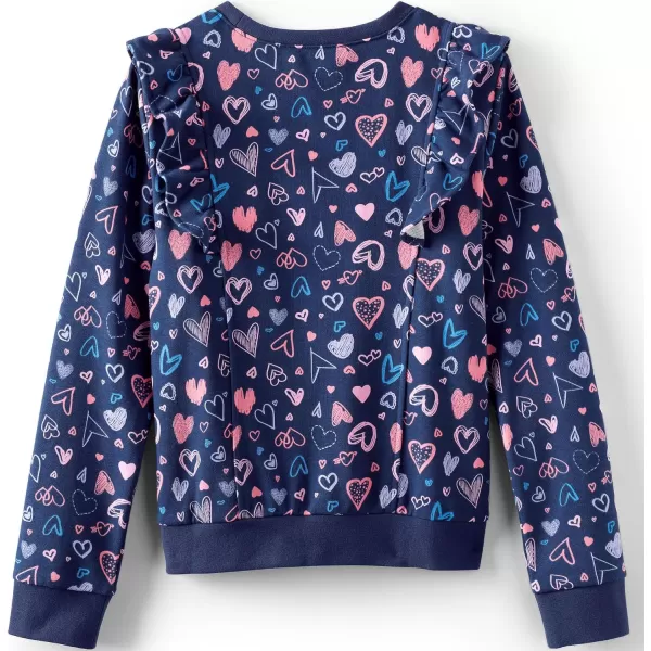 imageLands End Girls Long Sleeve Ruffle Sweatshirt TopDeep Sea Navy Multi Hearts