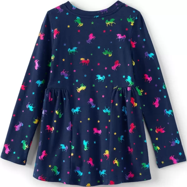 imageLands End Girls Long Sleeve Tunic TopNavy Rainbow Unicorns