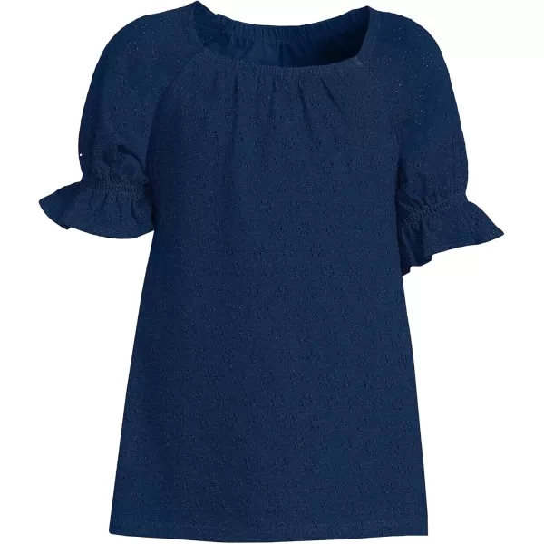 imageLands End Girls Plus Short Sleeve Eyelet Ruffle Sleeve TopDeep Sea Navy