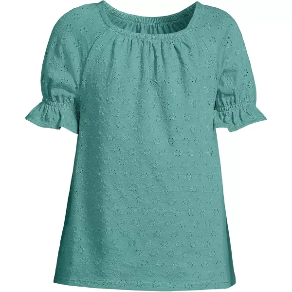 imageLands End Girls Plus Short Sleeve Eyelet Ruffle Sleeve TopTeal Shadow