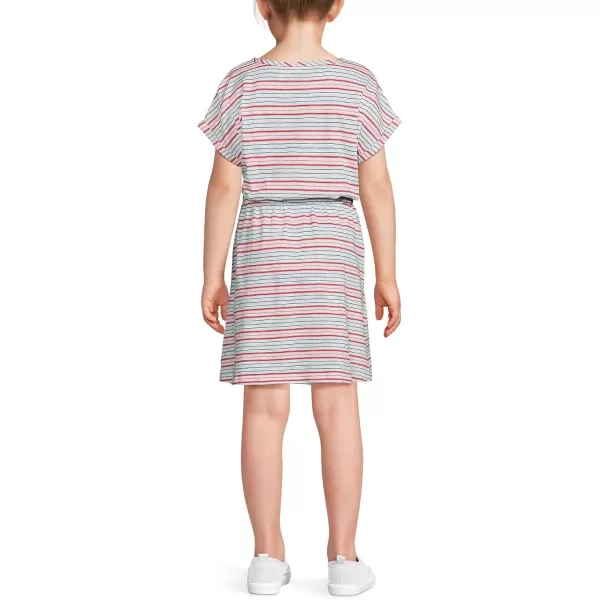 imageLands End Girls Short Sleeve Henley Jersey DressWood LilyWhite Multi Stripe