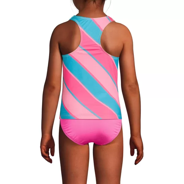 imageLands End Girls Tankini Swimsuit TopKnockout PinkTurquoise Stripe