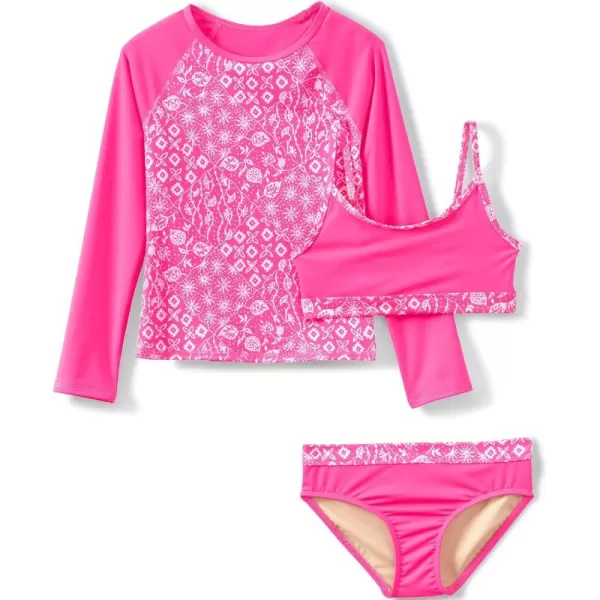 imageLands End Big Girls 3 Piece UPF 50 Sun Protection Rash Guard SetKnockout Pink Floral Mix