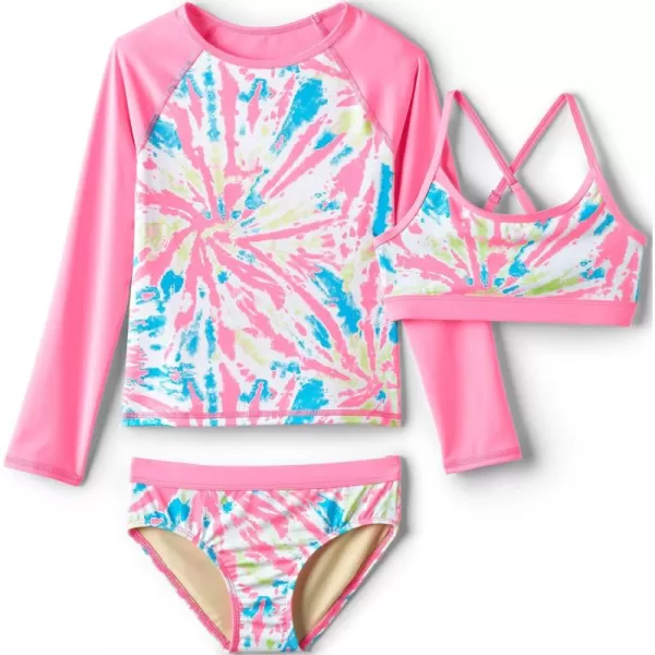 imageLands End Big Girls 3 Piece UPF 50 Sun Protection Rash Guard SetWhite Multi Tie Dye