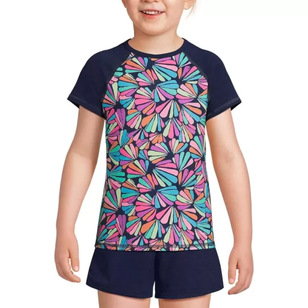 imageLands End Girls Graphic Mock Neck UPF 50 Sun Protection Rash GuardDeep Sea Navy Fun Shells